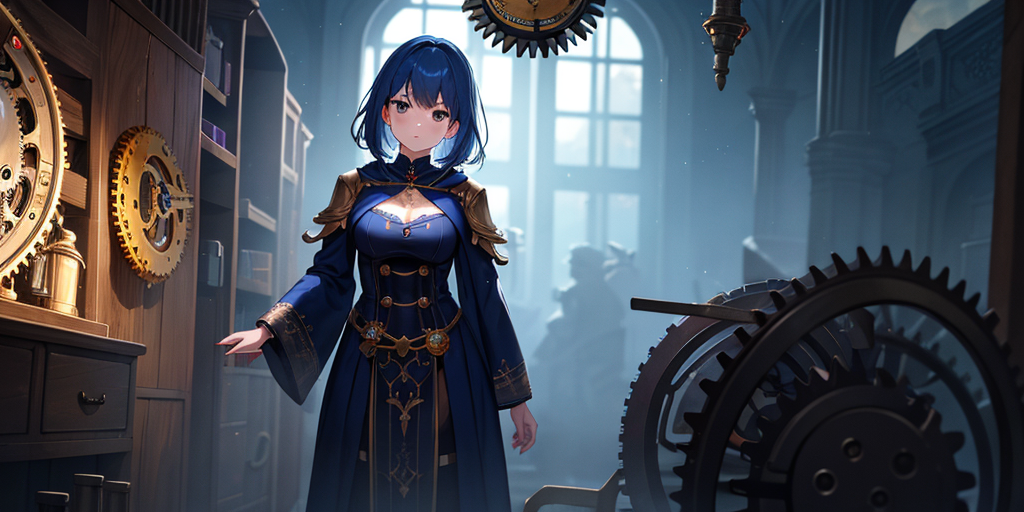 00258-3311980476-(Close-up_1.2), 1girl, solo, standing inside a fantasy clock tower, blue hair, white eyes, magician robes outfit, intricate back.png